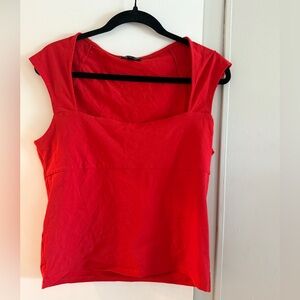 J. Crew Red Square Neck Cap Sleeve Top/Tee